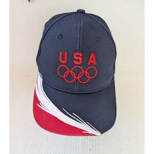 Vintage Olympic Splash Hat Cap Strap Back Blue Red USA Adjustable  90s